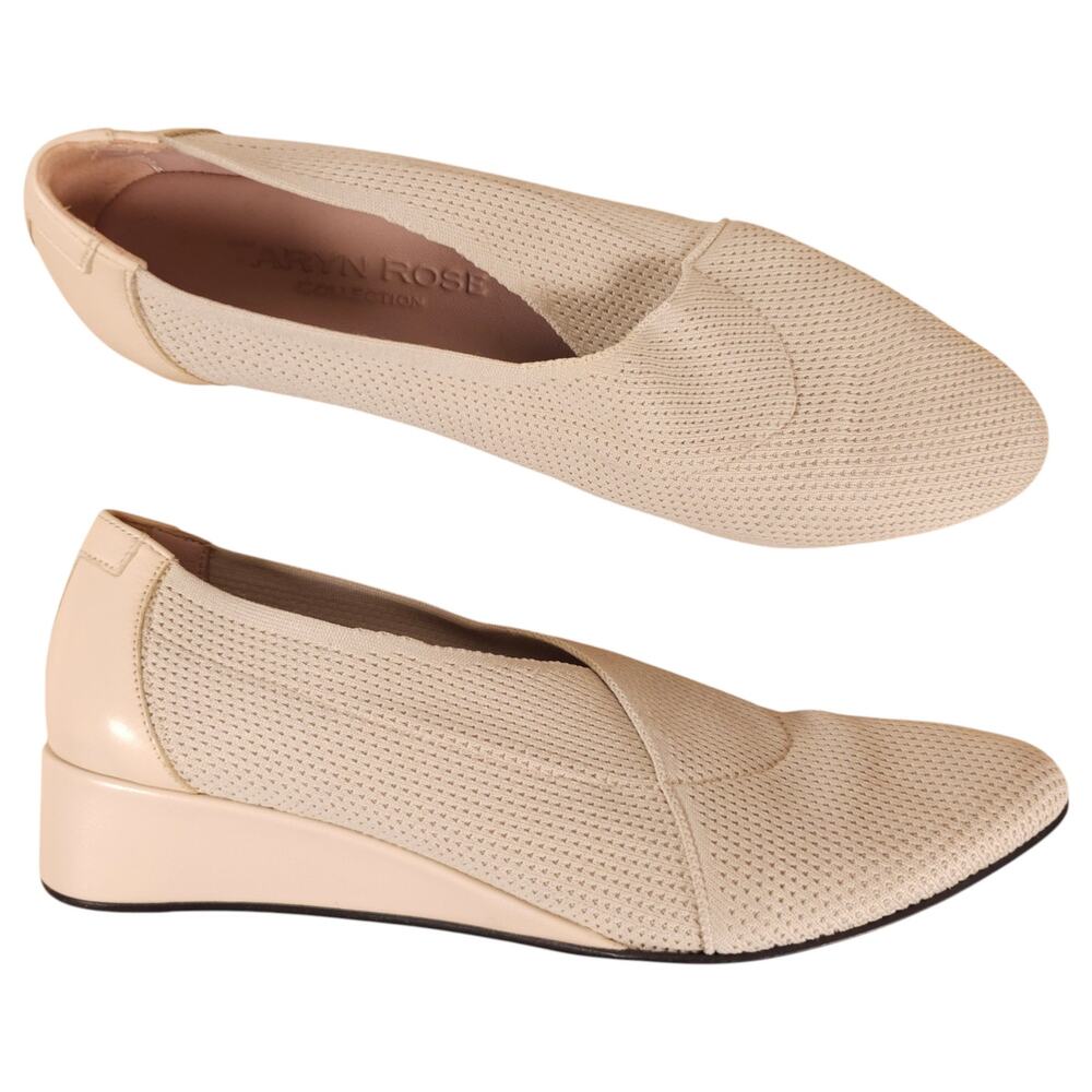 Taryn Rose Knit Stretch Celeste Round Toe Wedge Slip On Shoes Beige 7.5